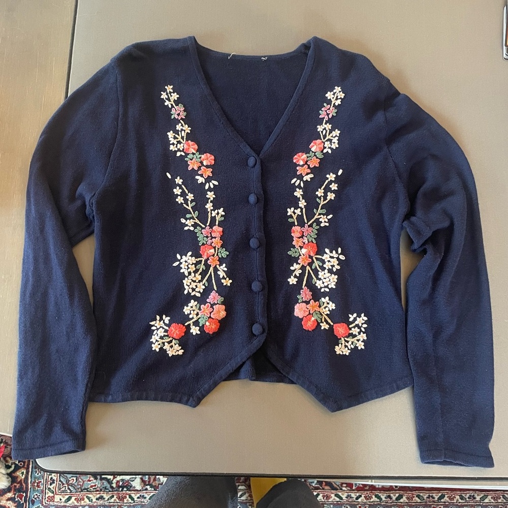 Vintage Navy Floral Cardigan